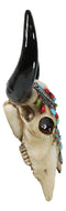 Southwestern Buffalo Cow Skull With Turquoise Silver Face Jewelry Wall Decor