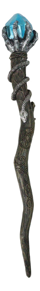 Gothic Fantasy Magic Wand With Skeletal Hand Serpent Coil Blue Crystal Gemstone