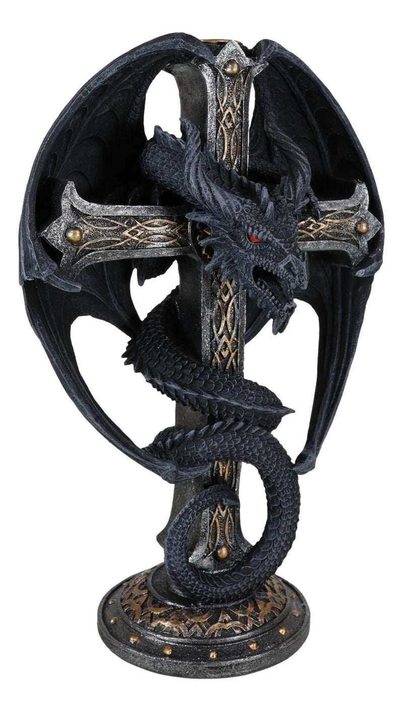 Medieval Fantasy Altar Drake Dragon Coiled On Celtic Knotwork Cross Candleholder