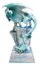 Winter White Dragon On Frozen Ice Cliff With LED Light Crystals Decor Figurine