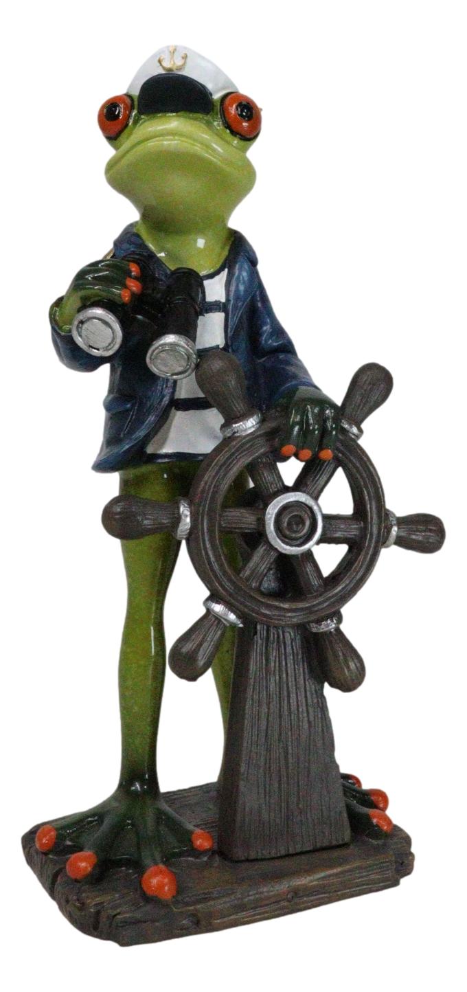 Marine Bon Voyage Sailor Captain Frog Holding Wheel Helm and Binoculars Figurine