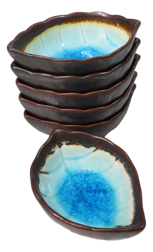 Pack Of 6 Blue Sky Aozora Kannyu Ceramic Leaf Shaped Sauce Condiment Dishes 2oz
