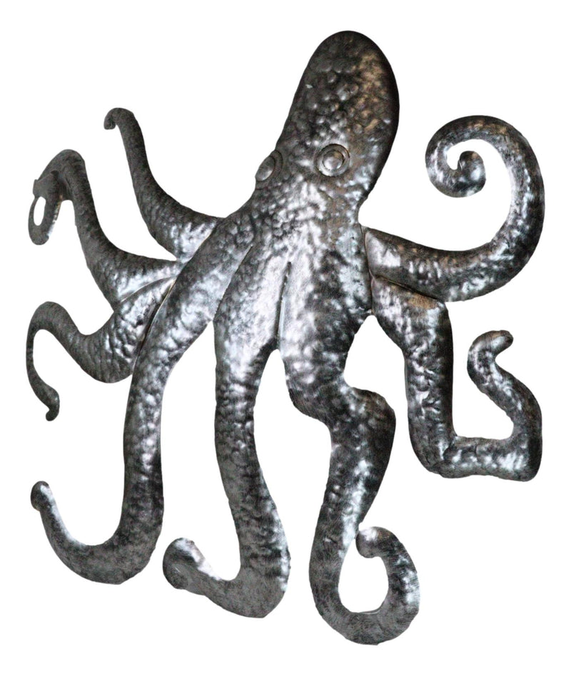 Silver Nautical Marine Deep Sea Octopus Tentacles Metal Wall Decor Plaque 31"L