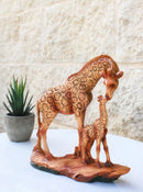 Safari Giraffe Family Figurine Mother and Calf Faux Wood Carved Look Figurine