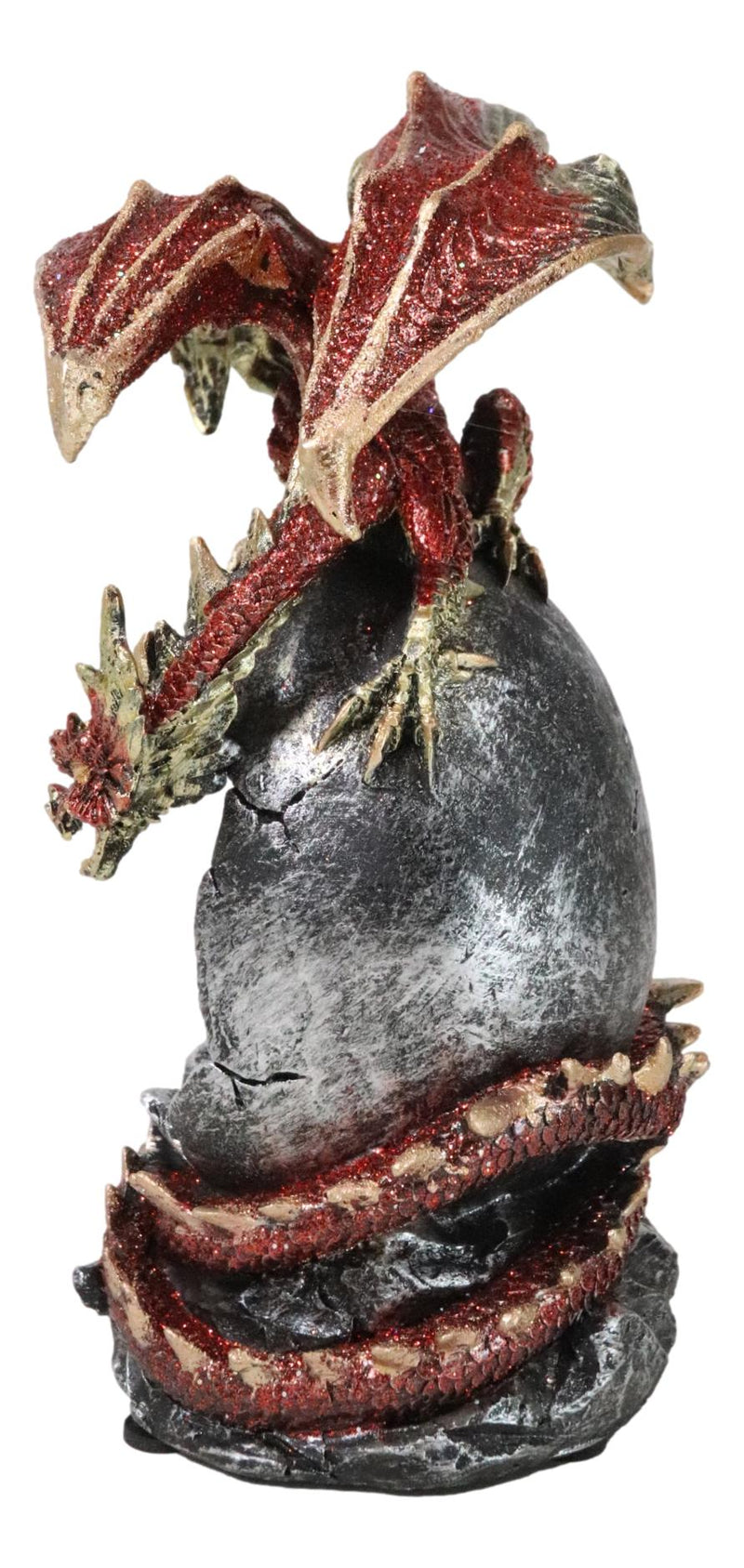 Fantasy Red Gold Dragon On Giant Egg LED Cavern With Medieval Castle Figurine