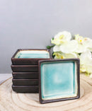Set Of 6 Midori Kannyu Crackle Green Ceramic Square Condiment Sauce Dishes 2oz