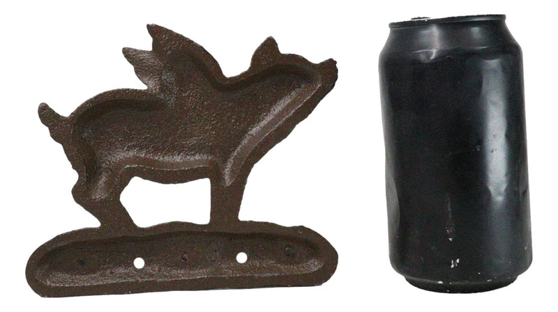 Cast Iron Whimsical Flying Pig Angel 3-Peg Wall Hook Decorative Sculpture