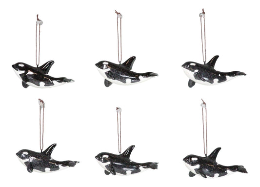 Set Of 6 Nautical Black Orca Whales Ocean Marine Wall Decor Tree Ornaments
