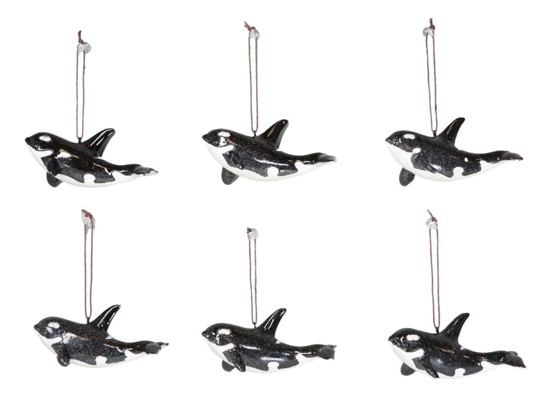 Set Of 6 Nautical Black Orca Whales Ocean Marine Wall Decor Tree Ornaments
