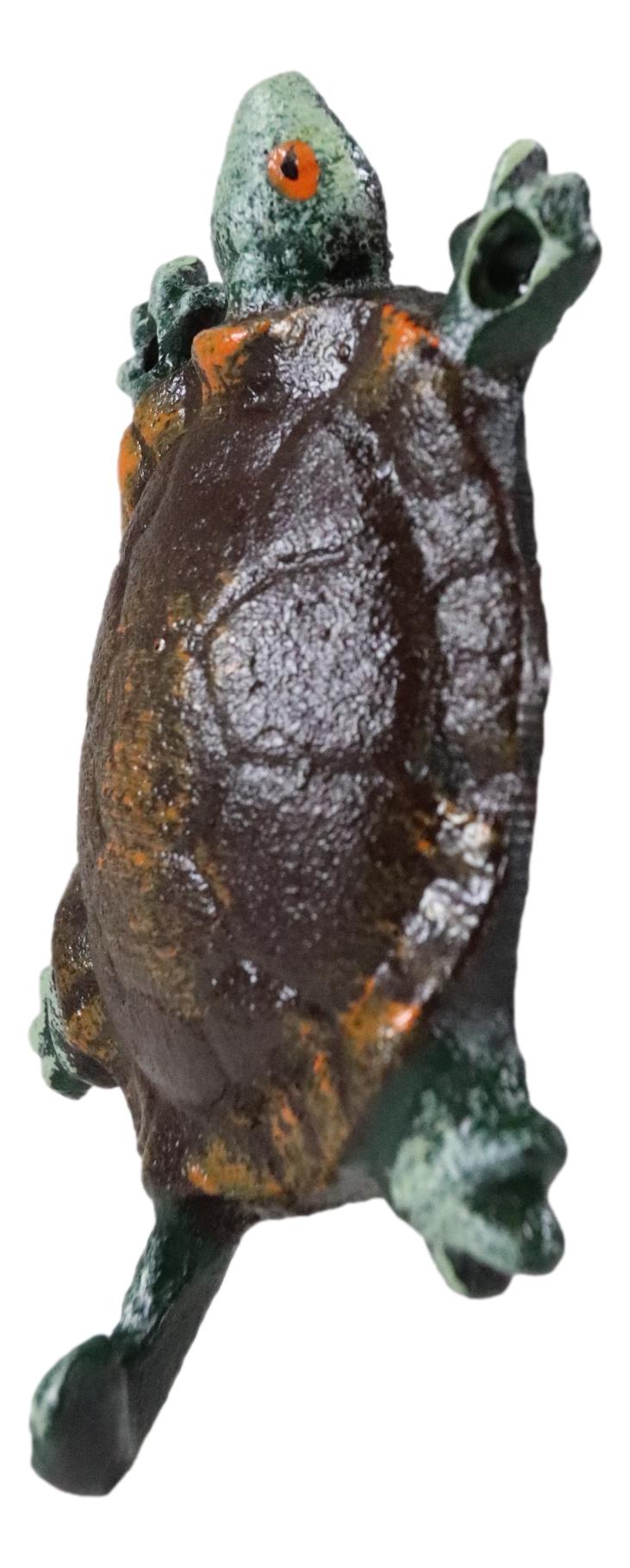 Nautical Sea Turtle Tortoise Cast Iron Rustic Verdigris Wall Hooks Set Of 2