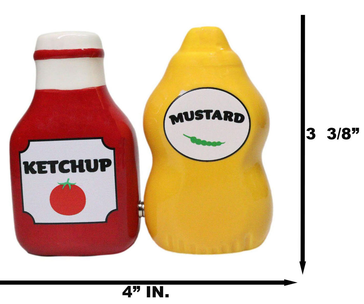 All American Red Ketchup And Yellow Mustard Ceramic Salt And Pepper Shakers Set