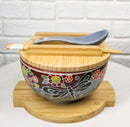 Maroon Tombo Dragonfly Donburi Ramen Bowl With Lid Trivet Spoon Chopsticks Set