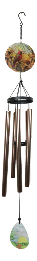 Nature Red Cardinal Bird Colorful Art Glass Hanging Wind Chime With Metal Rods