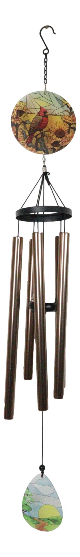 Nature Red Cardinal Bird Colorful Art Glass Hanging Wind Chime With Metal Rods