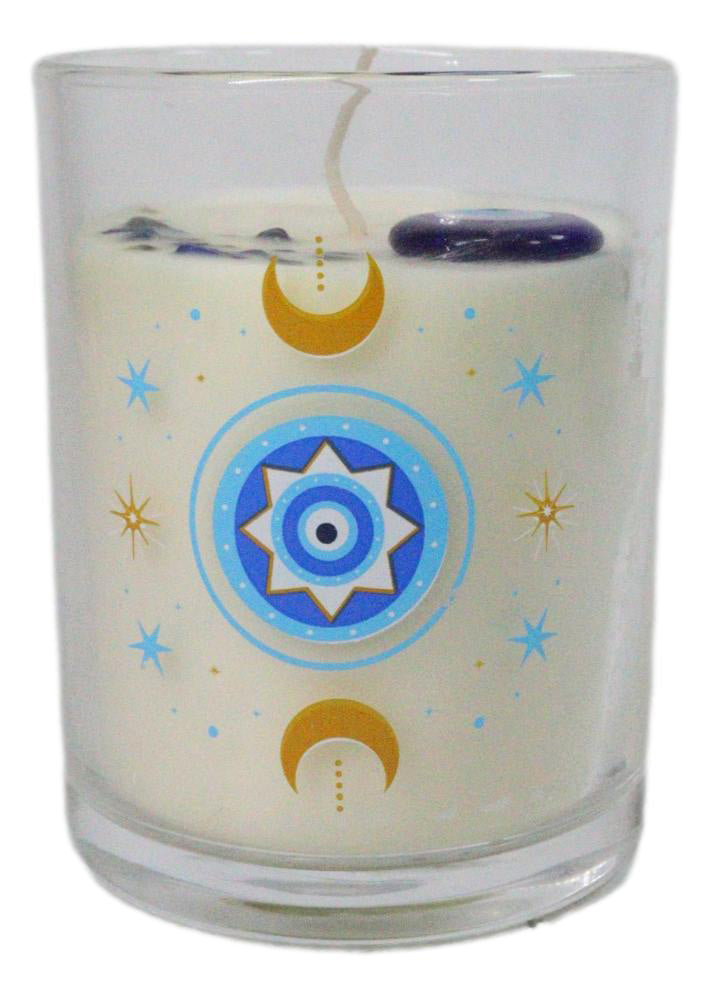 Ebros Gift Wicca Under Watchful Eye White Rose Scented Crystals Jar Candle