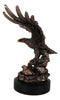 Majestic Bald Eagle Mother Spreading Her Wings Over Her Chick Bronzed Figurine