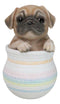 Realistic Puggy Pug Puppy Dog Figurine With Glass Eyes Pup In Pot Collection