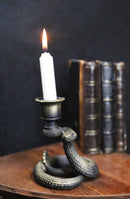 Dark Magic Coiled Serpent Rattle Snake Candlestick Taper Candleholder Figurine