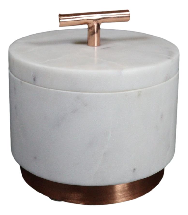 Marble And Copper Hardware Round Canister Container Storage Jars W/ Lid