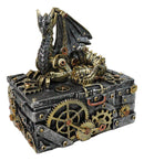 Steampunk Dragon Trinket Box Faux Gears & Pipes Clockwork Mechanical Sculpture
