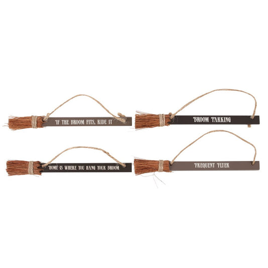 Halloween Novelty Witchcraft Witch Broomsticks Funny Signs Ornaments Pack Of 4