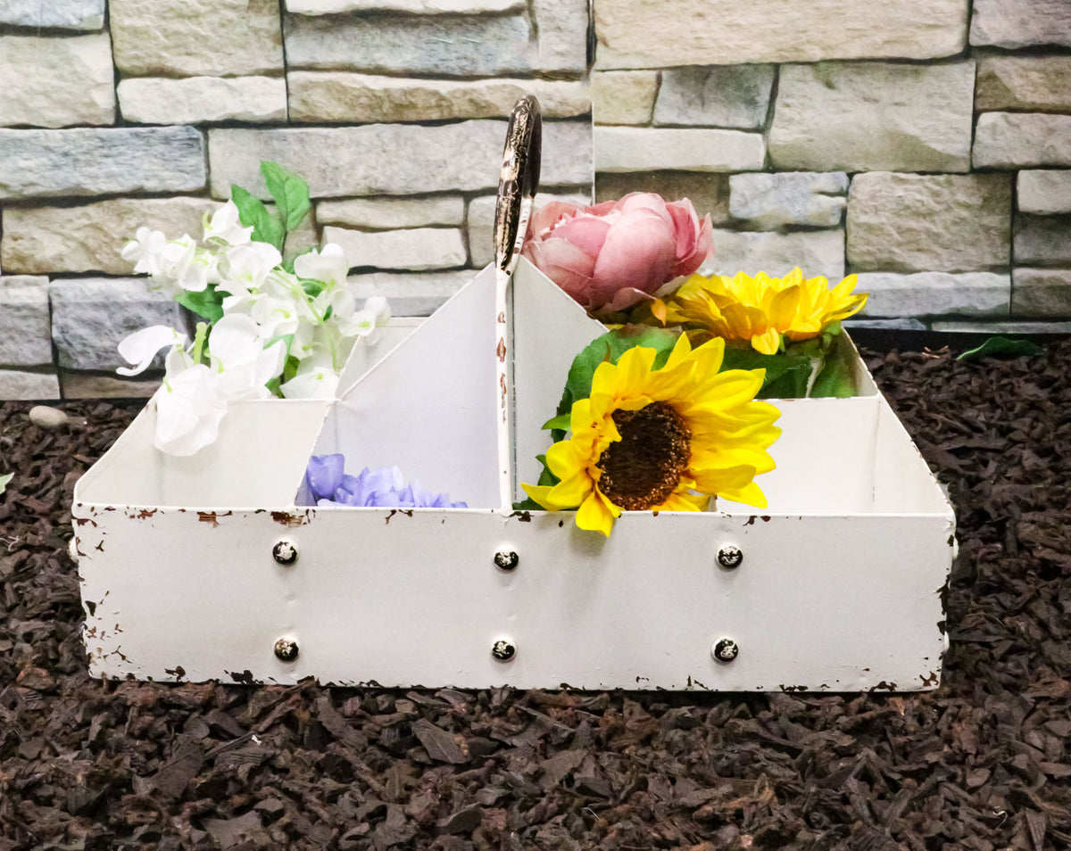White Vintage Distressed Metal 8 Divided Section Seeding Tray Planter Pot 14"L