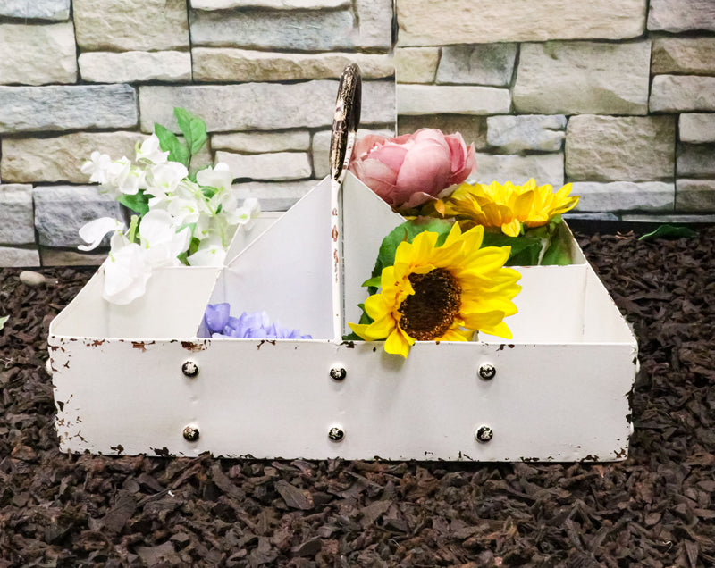 White Vintage Distressed Metal 8 Divided Section Seeding Tray Planter Pot 14"L
