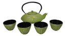 Green Dragonfly Traditional Tetsubin Cast Iron Tea Pot With 4 Cups Set 37oz