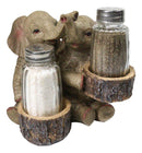 Elephant Couple with Intertwined Trunks Glass Salt and Pepper Shakers Holder