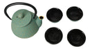Chrysanthemum Green Gold Petite Cast Iron Teapot 10oz With 4 Mini Tea Cups Set