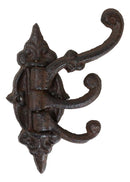 Pack Of 2 Cast Iron Rustic Victorian Scrollwork Spinning Swivel 3 Peg Wall Hooks