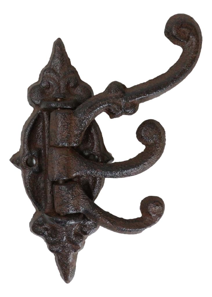 Pack Of 2 Cast Iron Rustic Victorian Scrollwork Spinning Swivel 3 Peg Wall Hooks