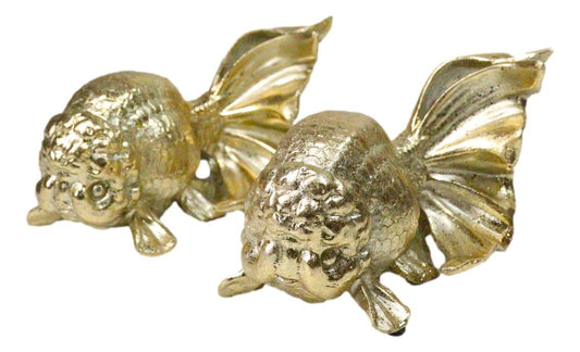 Pack of 2 Nautical Marine Goldfishes Gold Fish Sculptures In Gold Leaf Finish