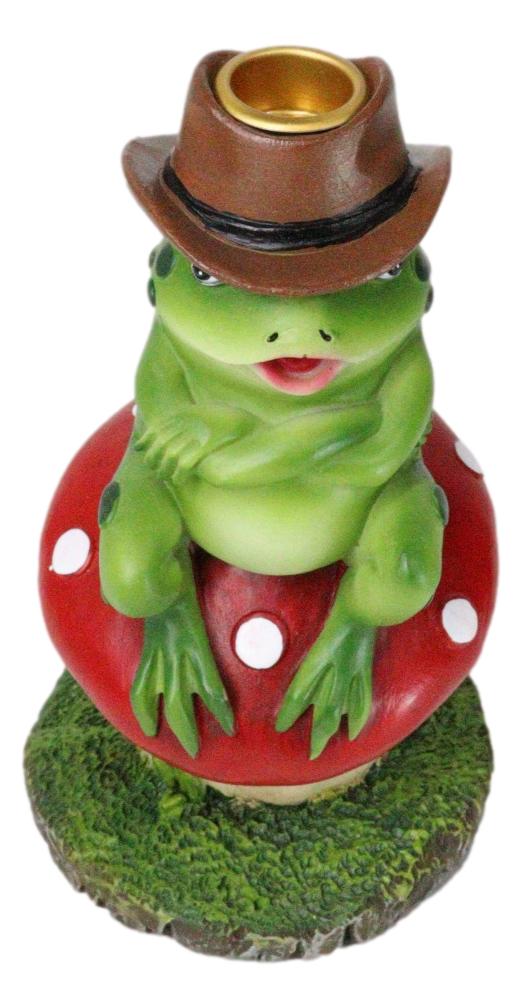 Western Outlaw Cowboy Frog On Mushroom Backflow Incense Cone Burner Figurine