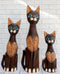 Balinese Wood Handicraft Heart Carving Feline Cat Family Set of 3 Figurines 20"H