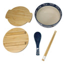 Blue Nami Waves Surf Donburi Ramen Bowl With Lid Trivet Spoon Chopsticks Set