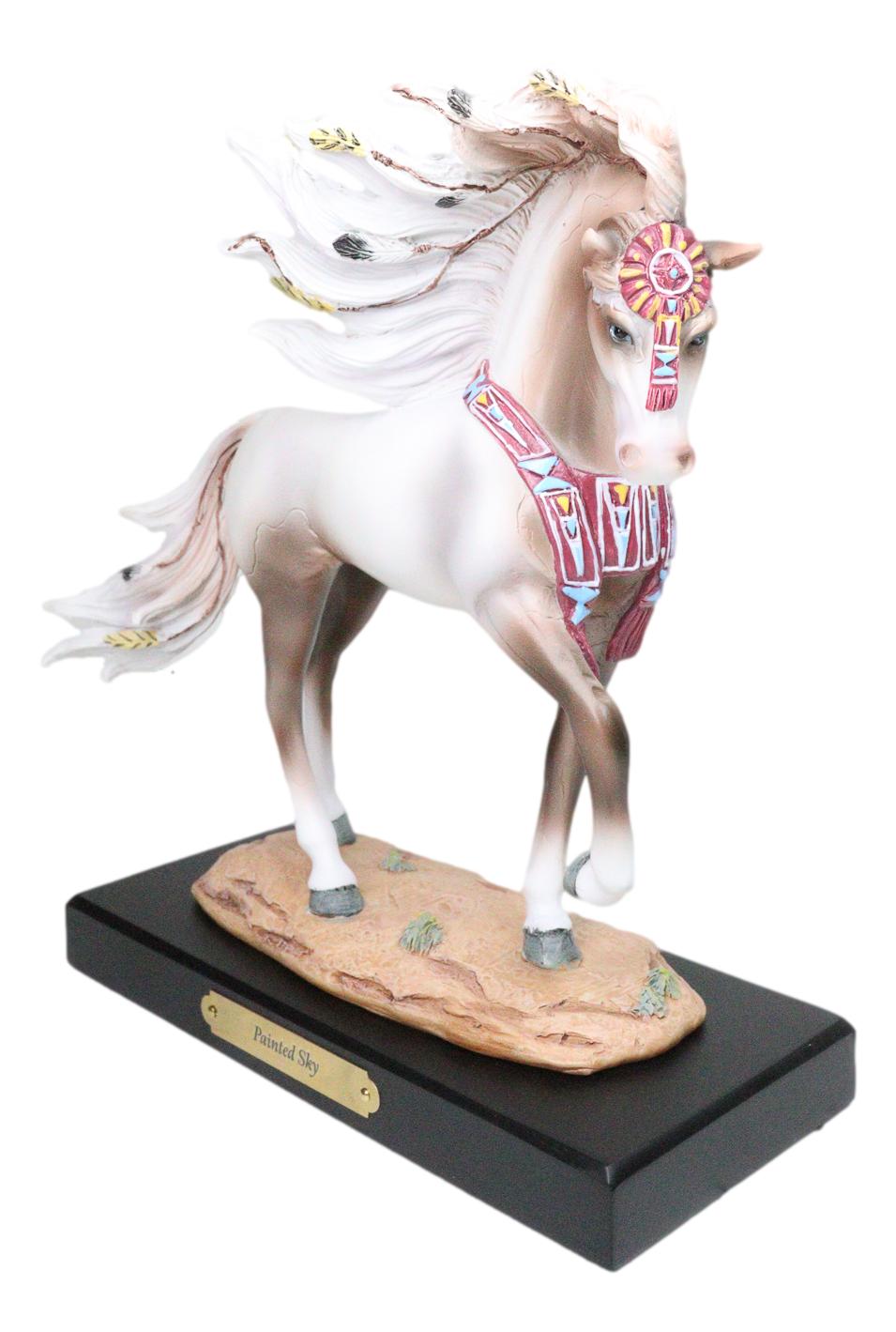 Tribal Navajo Painted Sky Feather Horse Western Decor Figurine By Laurie Prindle - Ebros Gift