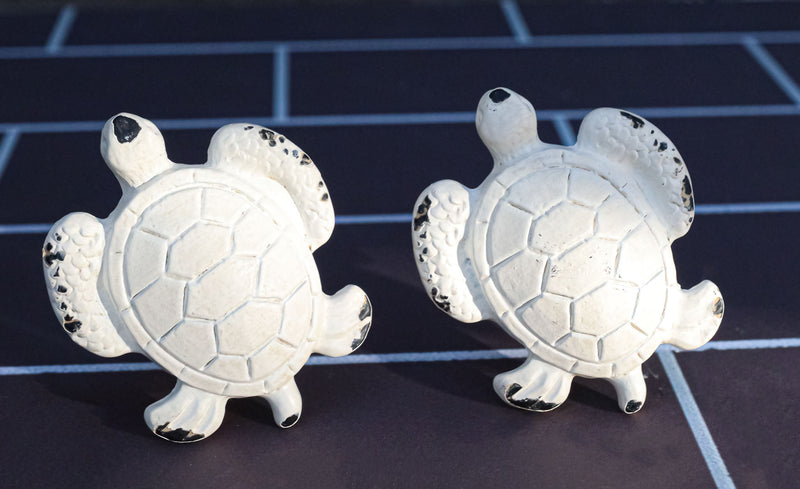 Pack Of 6 Aged White Nautical Marine Sea Turtle Drawer Cabinet Door Pull Knobs