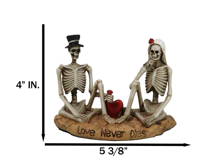 Love Never Dies Skeleton Bridal Wedding Couple With Rose by Red Heart Figurine