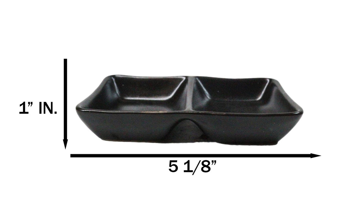 Pack Of 6 Ceramic Black Kokuyo Soy Sauce Or Condiment Dishes Double Partition