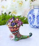 Floral Cornucopia Horn Of Plenty Pewter Austrian Crystals Trinket Jewelry Box