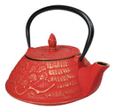 Red And Gold Traditional Ginko Tetsubin Medium Cast Iron Teapot 28oz Tea Pot