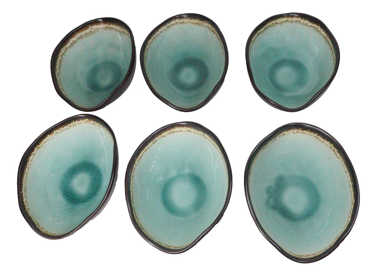 Pack Of 6 Green Crackle Midori Kannyu Wavy Round Condiment Sauce Dishes 2oz