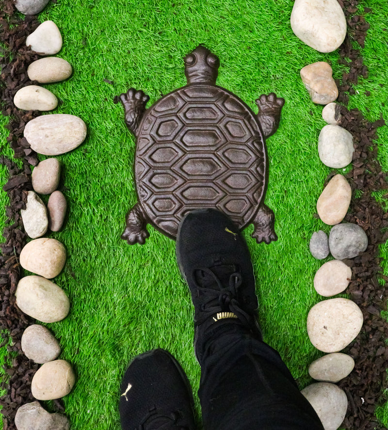 Set Of 4 Cast Iron Bronzed Sea Turtle Patterned Shell Garden Stepping Stones