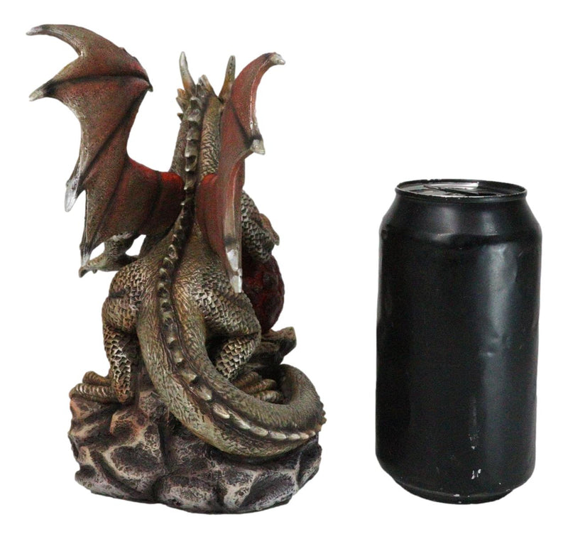 Fantasy Bronzite Fire Dragon Guarding LED Scaled Egg Decorative Figurine