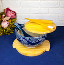 Blue Nami Waves Surf Donburi Ramen Bowl With Lid Trivet Spoon Chopsticks Set
