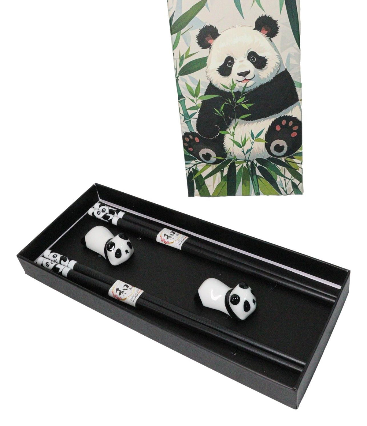 White And Black Giant Panda Bears Set of 2 Chopsticks And Ceramic Rests Set
