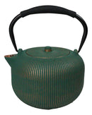 Green Gold Tokusa Vertical Lines Design Tetsubin Larger Cast Iron Teapot 33oz