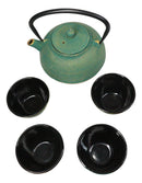 Green Tokusa Gold Streaks Tetsubin 27oz Cast Iron Tea Pot With 4 Cups Set