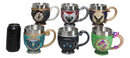 Set Of 6 Colorful Cameo Tarot Moth Skeletons Dragons Cat Magic Tea Cup Mugs